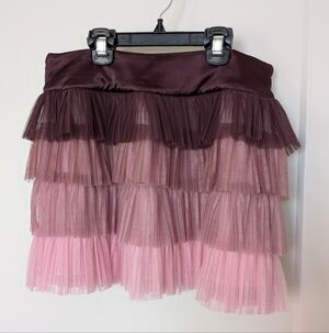 Rare Bebe Pink Purple Gradient Layered Tulle Pleated Mini Skirt Sz 00